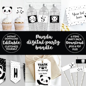 Kit Festa de Aniversário Panda DIGITAL | Conjunto Festa Panda | Pacote Festa Personalizado | Arquivo Imprimível EDITÁVEL Download A107