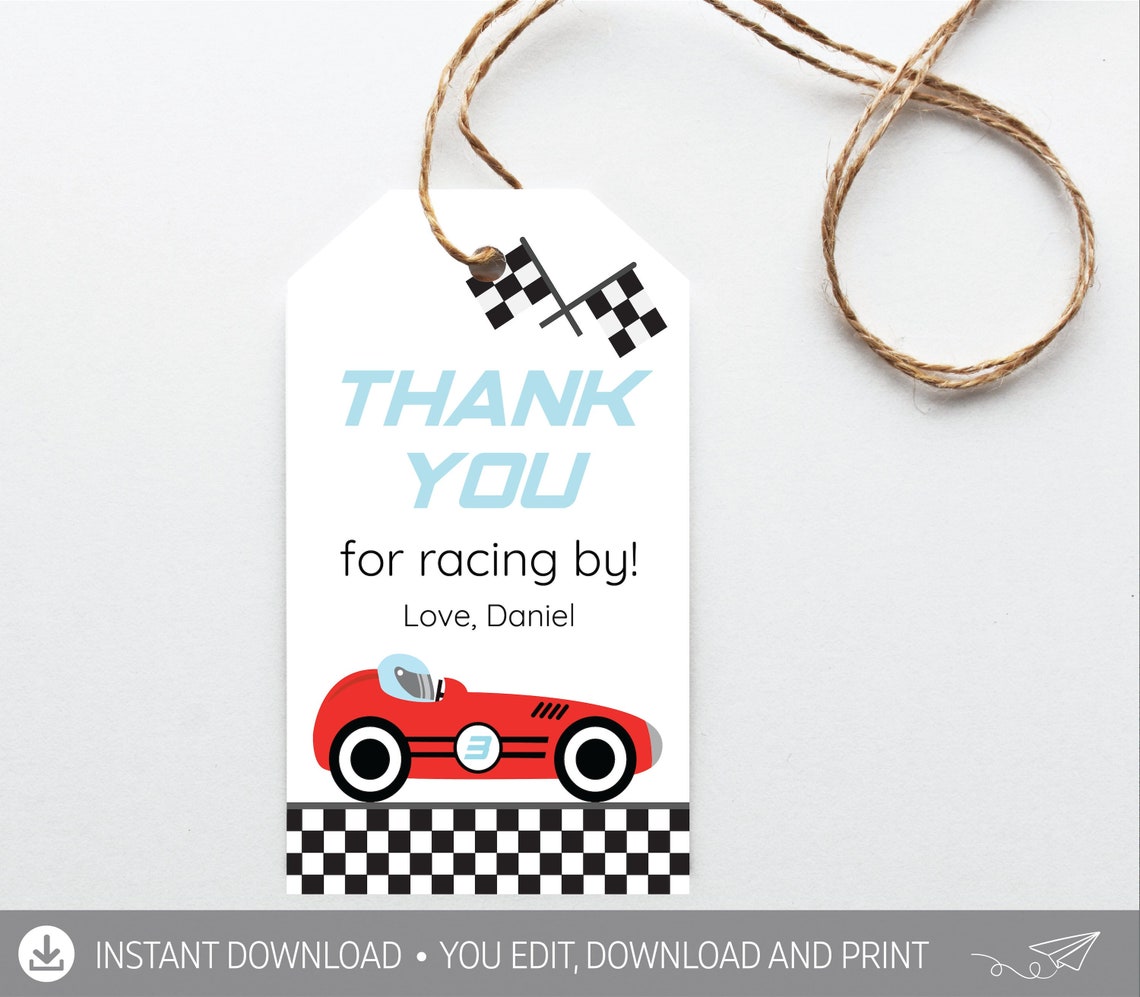 Race Car Birthday Thank You Tag DIGITAL Vintage Car Favor - Etsy Canada