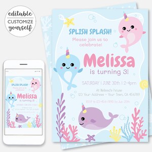 Narwhal Birthday Invitation DIGITAL | Magical Birthday Party ...