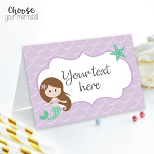 Cartes de voeux d'anniversaire de sirène NUMÉRIQUE | Étiquette alimentaire vierge fête sirène mignonne | Fichier imprimable | MODIFIABLE Téléchargement instantané A104