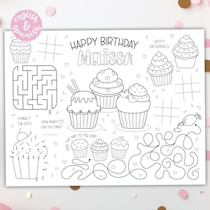 Cupcake Coloring Placemat DIGITAL | Cupcake Party Activity | Kids Coloring Page | EDITABLE Printable File Download