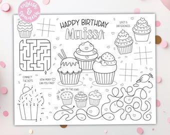 Cupcake Coloring Placemat DIGITAL | Cupcake Party Activity | Kids Coloring Page | EDITABLE Printable File Download