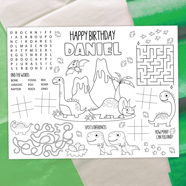Dinosaur Coloring Placemat DIGITAL | Jurassic Party Activity | Kids Coloring Page | EDITABLE Printable File Download A116
