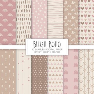 Blush Boho Digital Paper / Carino sfondo rosa e marrone Boho / Pagine di scrapbooking / File stampabile / Download immediato