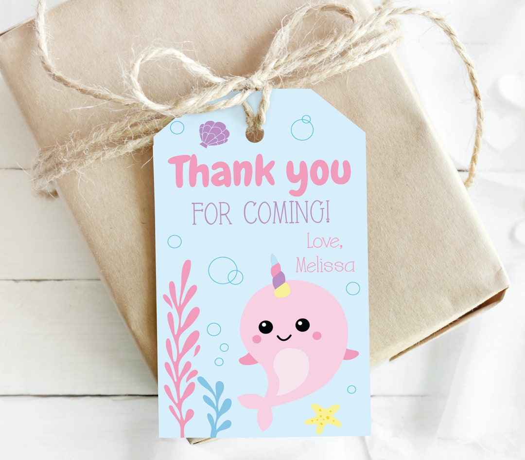 Narwhal Birthday Thank You Tag DIGITAL | Narwhal Party Favor Tag ...