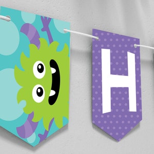 Monster Happy Birthday Banner DIGITAL | Little Monster Party Decoration | Personalized Monster Party | EDITABLE Printable File Download A105
