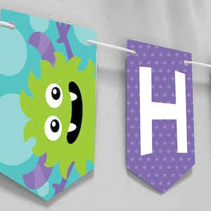 Banner de feliz cumpleaños de monstruo DIGITAL / Decoración de fiesta de pequeños monstruos / Fiesta de monstruos personalizada / Archivo imprimible EDITABLE Descargar A105