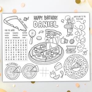 Pizza Coloring Placemat DIGITAL | Pizzeria Party Activity Sheet | Kids Coloring Page | EDITABLE Printable File Download