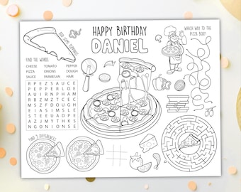 Pizza Coloring Placemat DIGITAL | Pizzeria Party Activity Sheet | Kids Coloring Page | EDITABLE Printable File Download