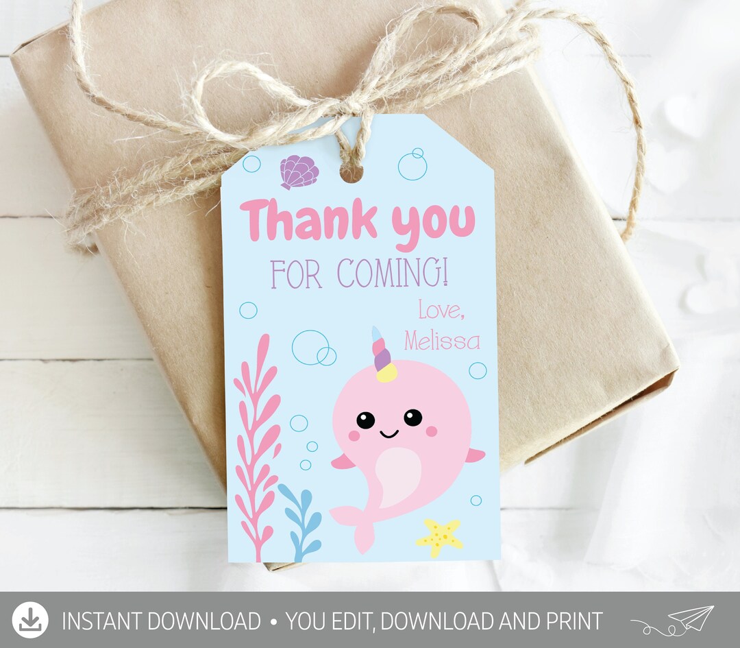 Narwhal Birthday Thank You Tag DIGITAL Narwhal Party Favor - Etsy