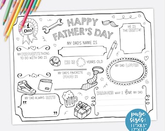 Happy Father's Day Coloring Page DIGITAL | All About Dad Fill In Sheet | Father's Day Card Activity Printable File | Instant Download