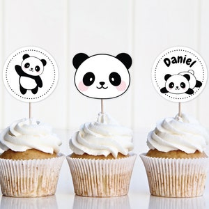 Panda Birthday Cupcake Toppers DIGITAL | Panda Party Decoration | Printable File | EDITABLE Instant Download A107