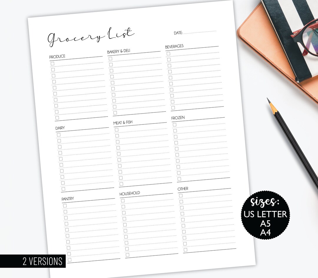 Grocery List Planner | Digital Minimalist Food Shopping List Plan ...