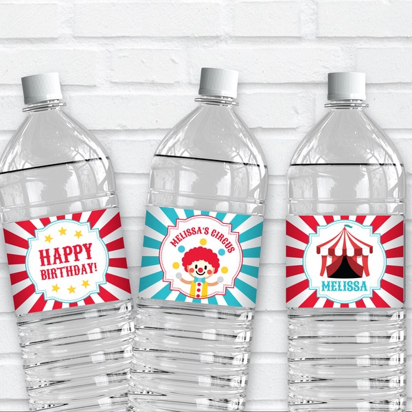 Circus Birthday Bottle Label DIGITAL | Carnival Party Water Bottle Wrapper | Printable File | EDITABLE Instant Download A102