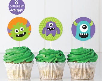 Monster Birthday Cupcake Toppers DIGITAL | Little Monster Party Decoration | Printable File | EDITABLE Instant Download A105
