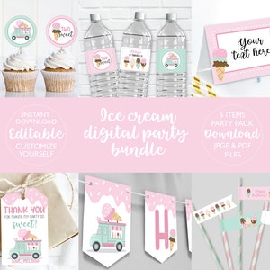 Ice Cream Truck Birthday Party Kit DIGITAL | Ice Cream Shop Party Bundle Set | Personalized Pack | EDITABLE Printable File Download A103