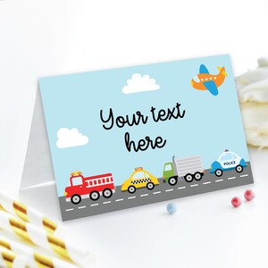 Transportverjaardagstentkaarten DIGITAAL | Blanco voedseletiket transportfeest | Afdrukbaar voertuigbestand | BEWERKBARE Directe download A112