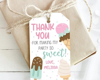 Ice Cream Birthday Thank You Tag DIGITAL | Ice Cream Shop Favor Tag | Personalized Gift Tag | EDITABLE Printable File Download A103