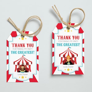 Circus Birthday Thank You Tag DIGITAL | Carnival Party Favor Tag | Personalized Gift Tag | EDITABLE Printable File Download A102