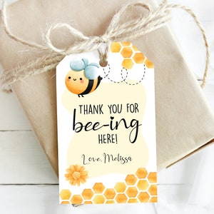 Honey Bee Birthday Thank You Tag DIGITAL | Baby Shower Favor Tag | Bee-Day Personalized Gift Tag | EDITABLE Printable File Download A121