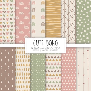 Carta digitale carina Boho / Motivo di sfondo carino Boho per bambini / Pagine di album / File stampabile / Download immediato