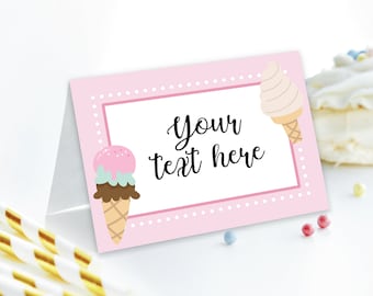 Ice Cream Truck Birthday Tent Cards DIGITAL | Ice Cream Shop Party Blank Food Label | Printable File | EDITABLE Instant Download A103