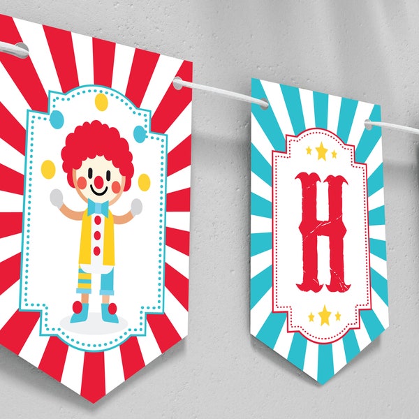 Bannière joyeux anniversaire Circus NUMÉRIQUE | Décoration de fête de carnaval | Fête personnalisée | Fichier imprimable MODIFIABLE à télécharger A102