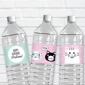 Kitten Birthday Bottle Label DIGITAL | Cat Party Water Bottle Wrapper | Kitty Printable File | EDITABLE Instant Download A101