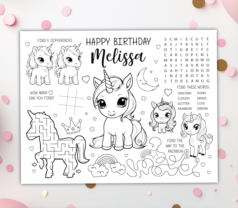 Unicorn Coloring Placemat DIGITAL | Unicorn Party Activity | Kids ...