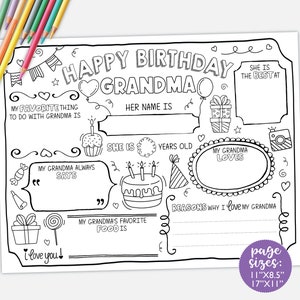 Happy Birthday Oma Malseite DIGITAL | Alles über Nana Ausfüllen Bogen | Großmutters Geburtstagsaktivität zum Ausdrucken | Sofort Download