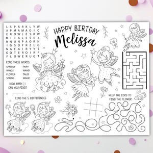 Set de table à colorier fées NUMÉRIQUE | Activité festive | Coloriage pour enfants | Téléchargement de fichier imprimable MODIFIABLE