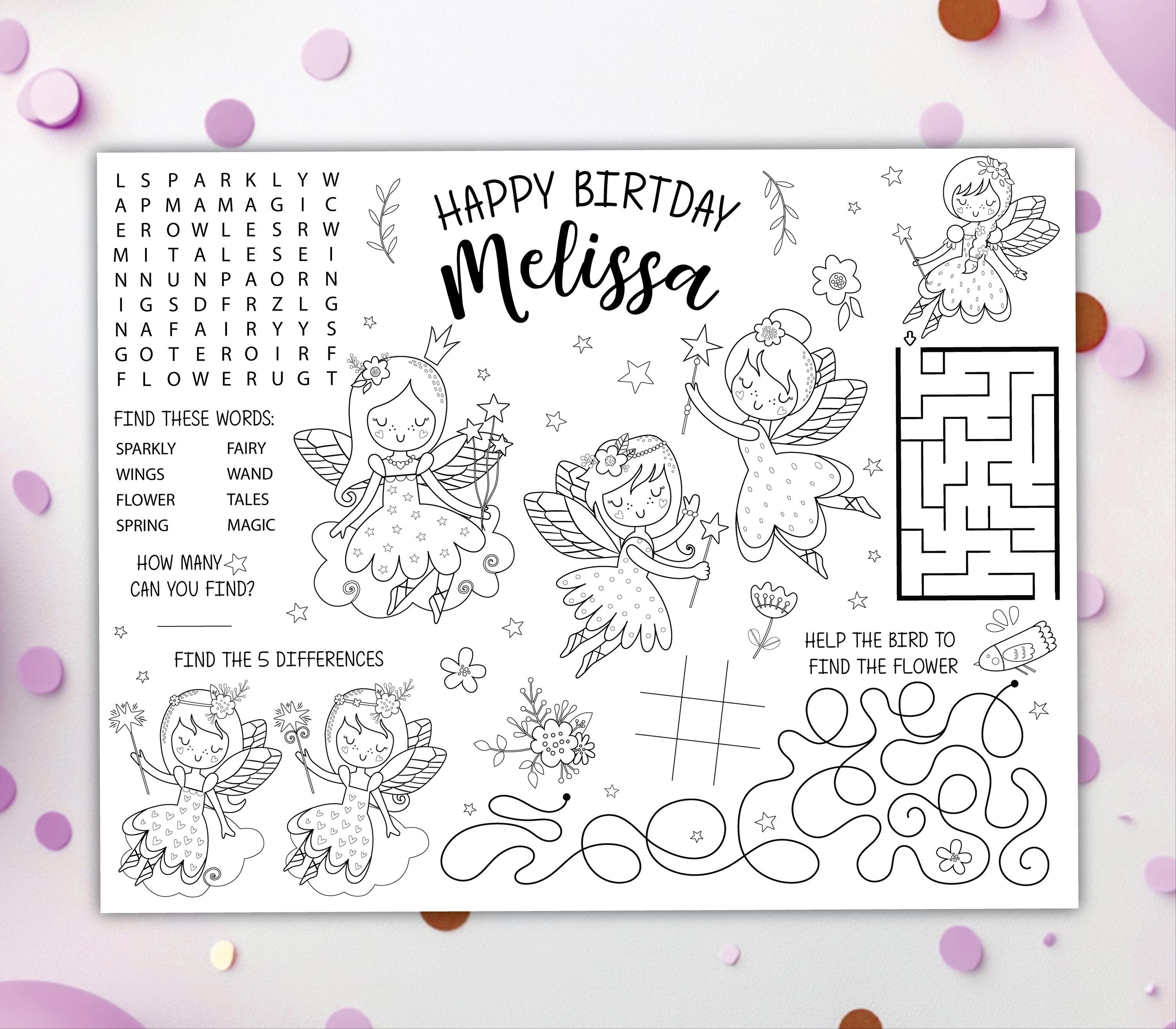 Fairy Coloring Placemat DIGITAL | Party Activity | Kids Coloring Page ...
