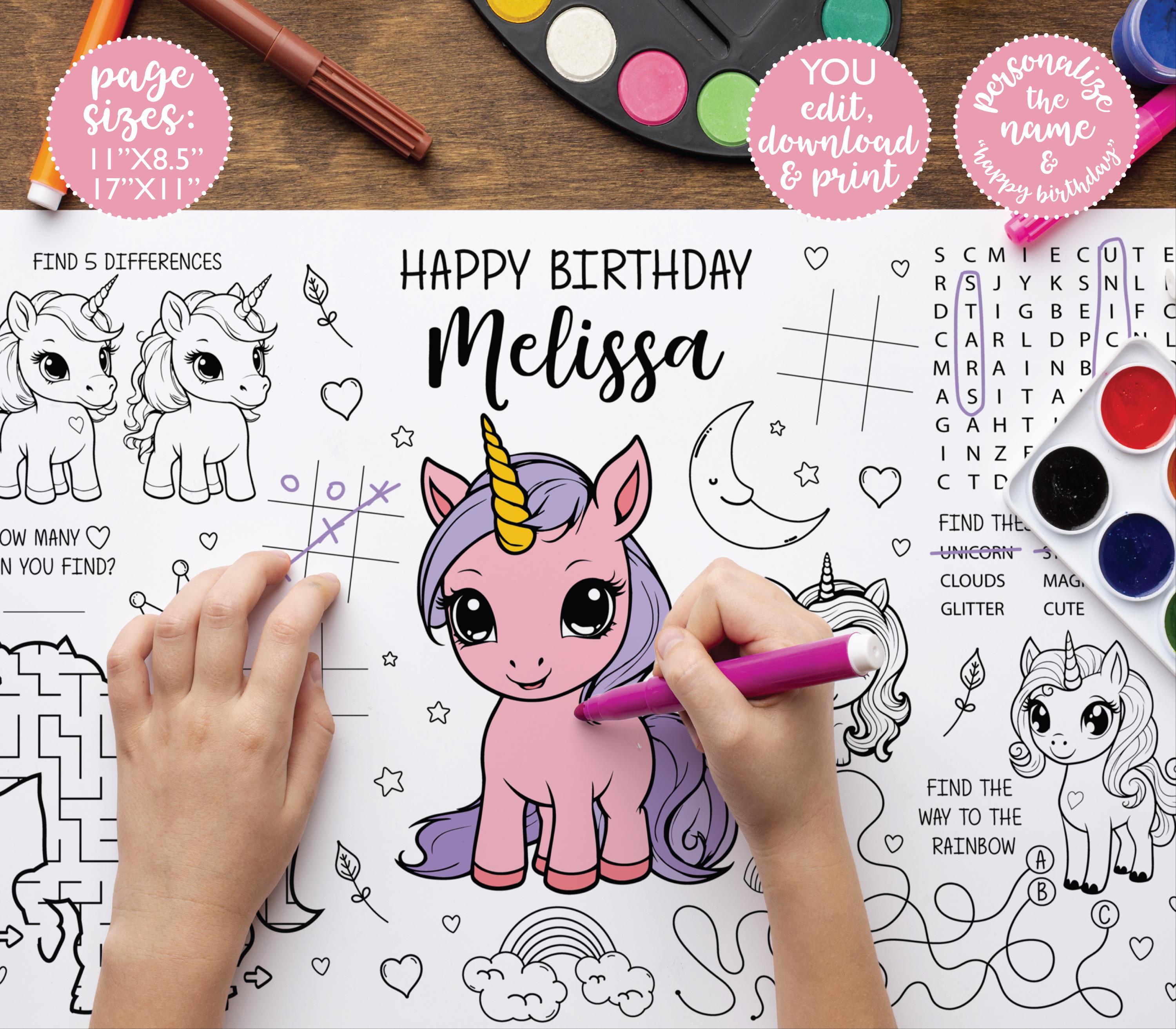 Unicorn Coloring Placemat DIGITAL | Unicorn Party Activity | Kids ...