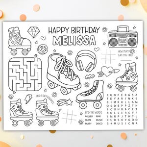 Rolschaatsen kleurplaten placemat DIGITAAL | Activiteit skeelers | Kleurplaat schaatsen kinderen | BEWERKBARE afdrukbare bestandsdownload
