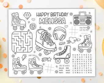 Roller Skates Coloring Placemat DIGITAL | Roller Blades Activity | Skating Kids Coloring Page | EDITABLE Printable File Download