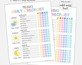 Daily Checklist for Kids DIGITAL | Kids Schedule | Daily Routine Chart | Before After School | EDITABLE Printable File Download F101