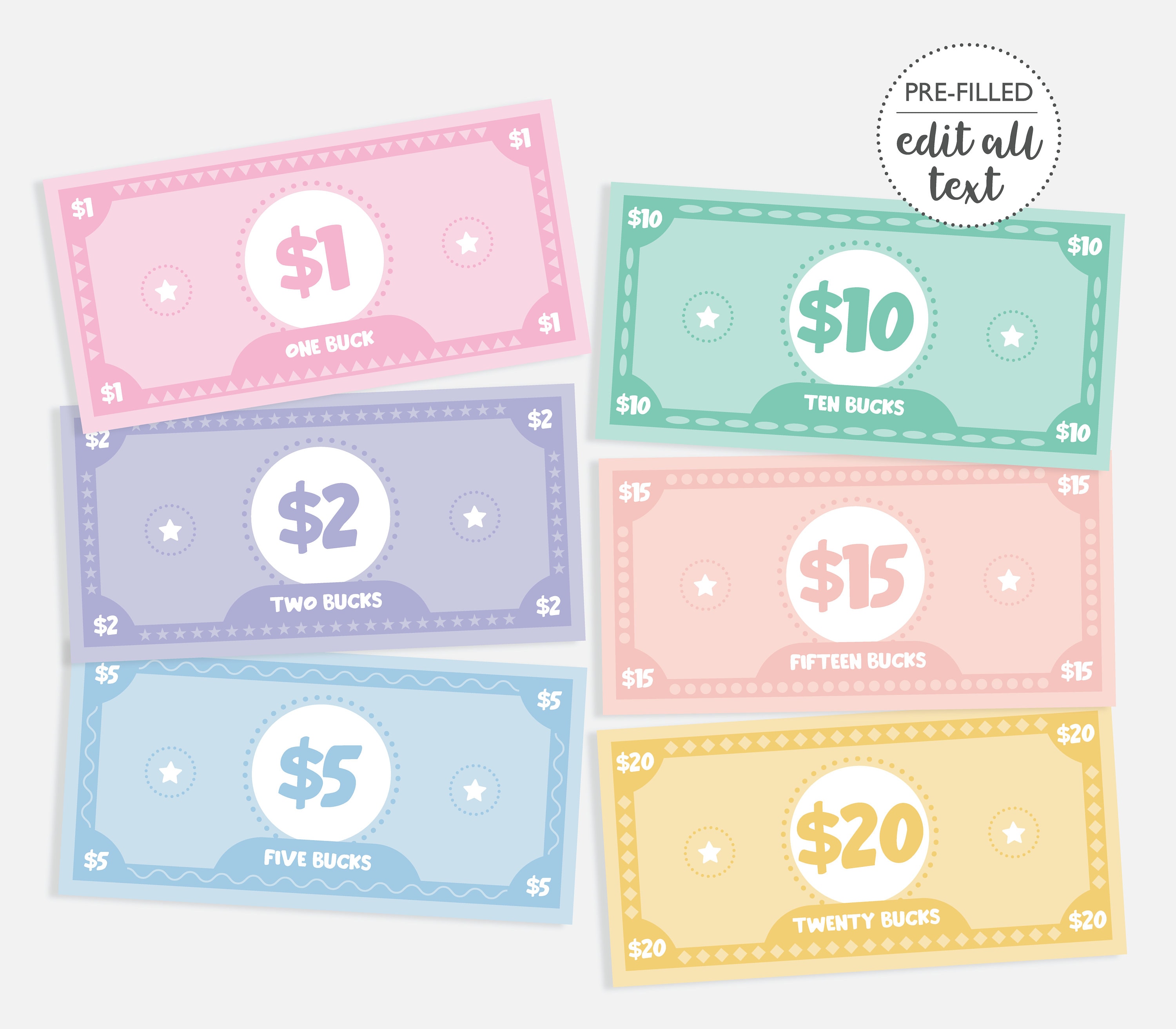 Editable Play Money DIGITAL | Kids Reward System | Pretend Money | Chore and Behavior Bucks Page | EDITABLE Printable File Download F101