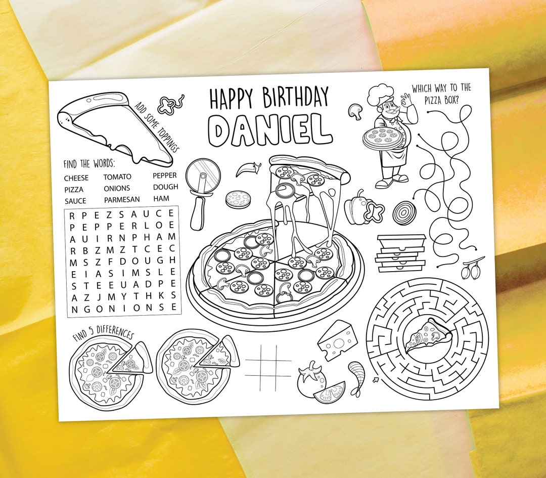 Pizza Coloring Placemat DIGITAL | Pizzeria Party Activity Sheet | Kids ...