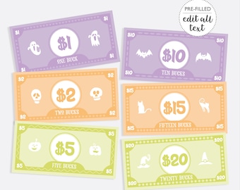 Halloween Editable Play Money DIGITAL | Kids Pretend Money | Chore and Behavior Bucks Page | EDITABLE Printable File Download B102