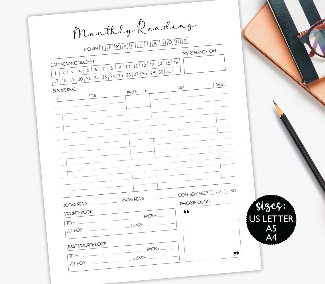 Monthly Reading Log | Minimalist Book Log | Digital Reading Tracker ...