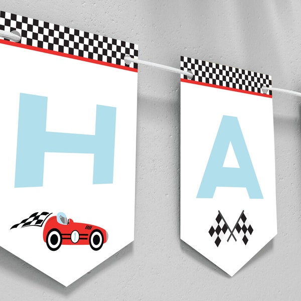 Race Car Happy Birthday Banner DIGITAL | Vintage Car Party Decoration | Formula 1 Personalized Party | EDITABLE Printable File Download A110