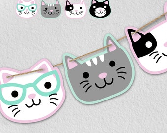 Kitten Garland DIGITAL | Cat Birthday Party Decoration | Kitty Banner | Printable File Download A101