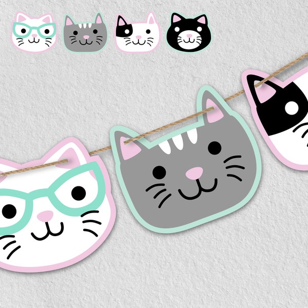 Kitten Garland DIGITAL | Cat Birthday Party Decoration | Kitty Banner | Printable File Download A101