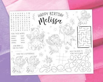 Fairy Coloring Placemat DIGITAL | Party Activity | Kids Coloring Page | EDITABLE Printable File Download