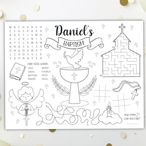 Baptism Coloring Placemat DIGITAL | Christening Party Activity Sheet | Kids Coloring Page | EDITABLE Printable File Download