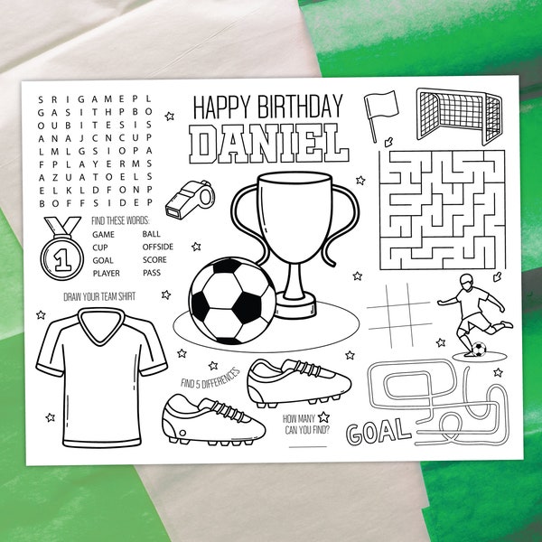 Soccer Coloring Placemat DIGITAL | Soccer Ball Party Activity | Kids Coloring Page | EDITABLE Printable File Download A129