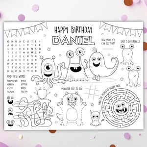 Monster Coloring Placemat DIGITAL | Little Monster Party Activity | Kids Coloring Page | EDITABLE Printable File Download A105
