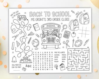 Back to School Coloring Placemat DIGITAL | First Day of School Activity Sheet | Kids Coloring Page | EDITABLE Printable File Download