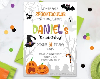 Halloween Birthday Invitation DIGITAL | Spooky Party | Trick or Treat Personalized Invite | Editable and Printable File Download B102