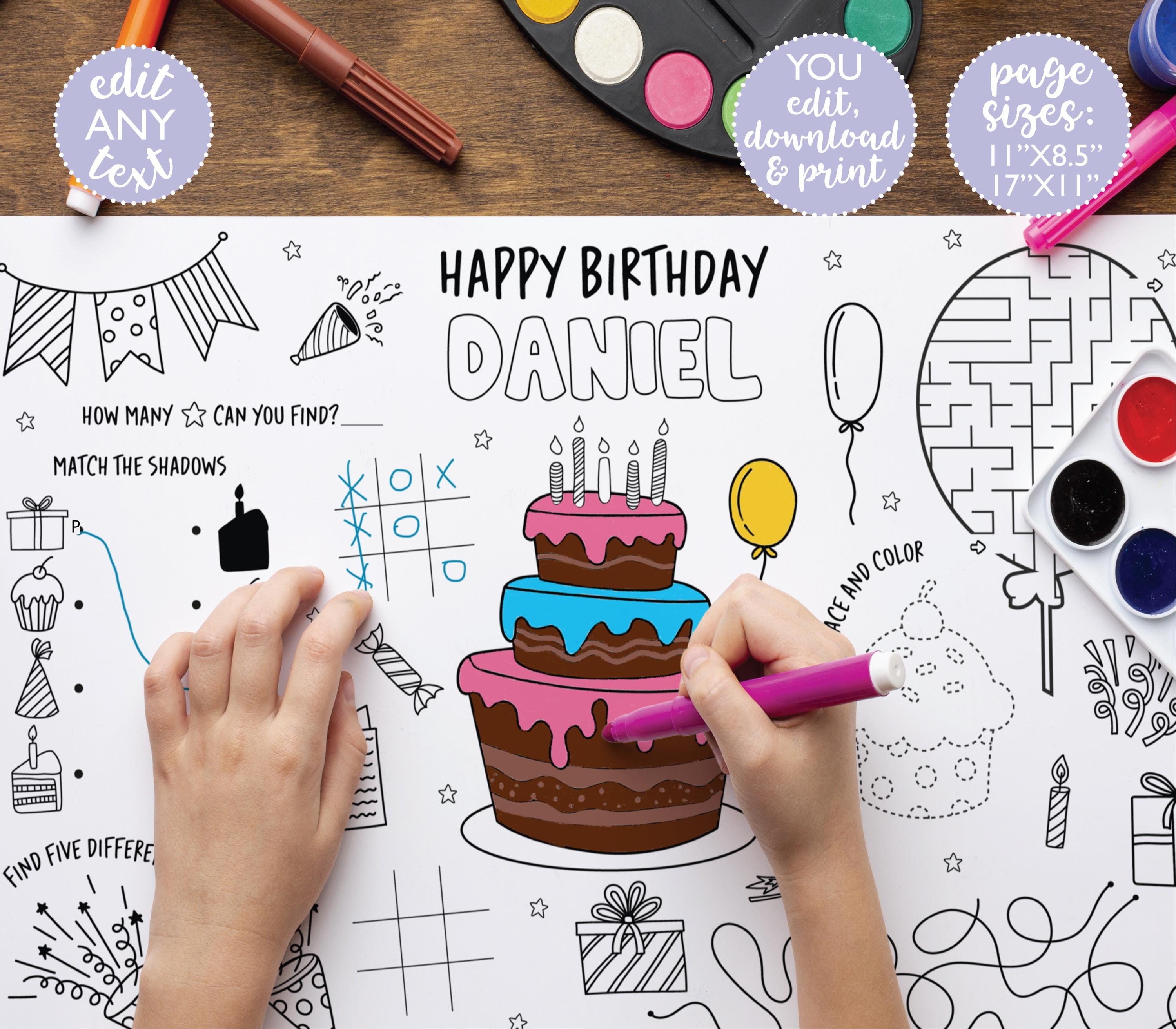 Birthday Party Coloring Placemat DIGITAL | Party Activity | Kids ...